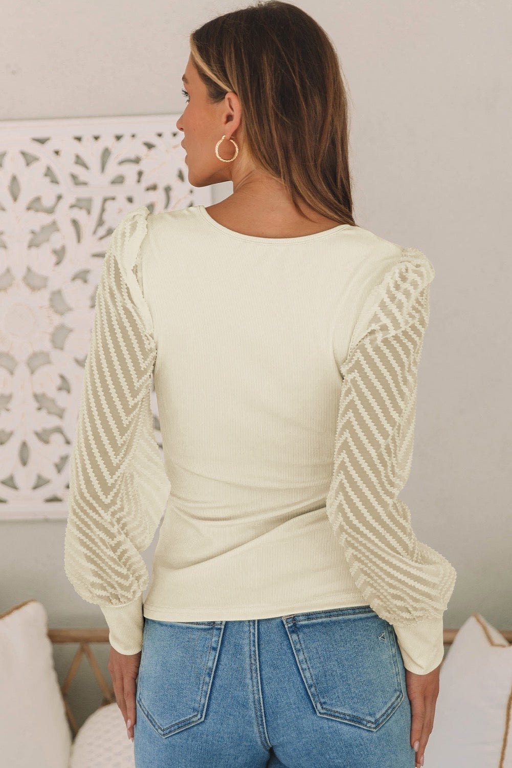 Mesh Sleeve Blouse - Beige