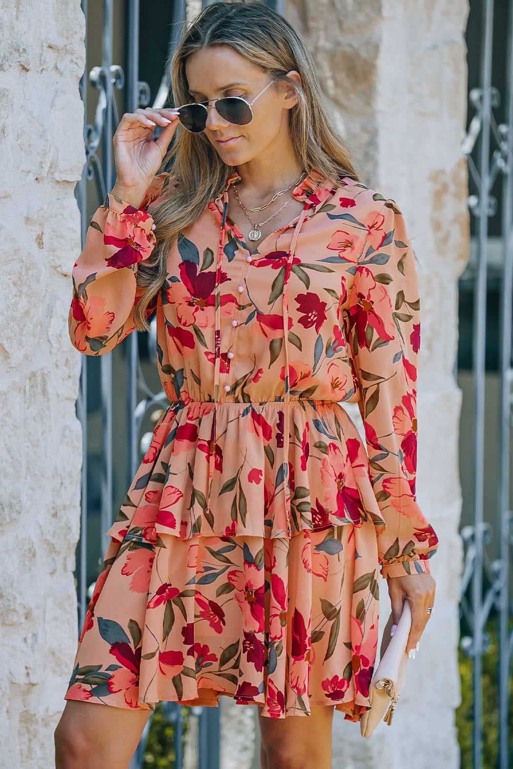 Autumn Floral Dress - Red Multi