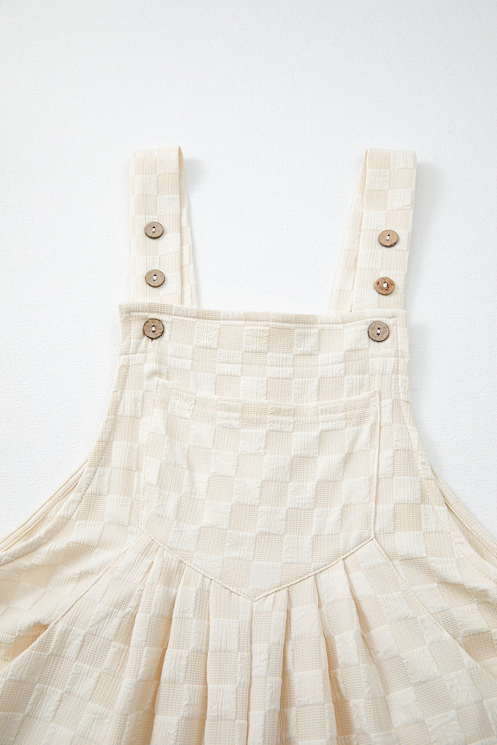 Checkered pocketed High Waist Overalls - Beige