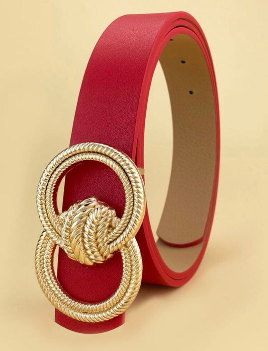 Vintage Inspired Gold Buckle Belt - Red