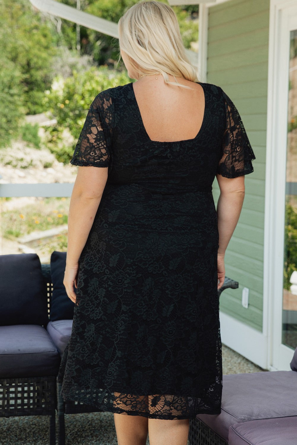 black lace dress with square back