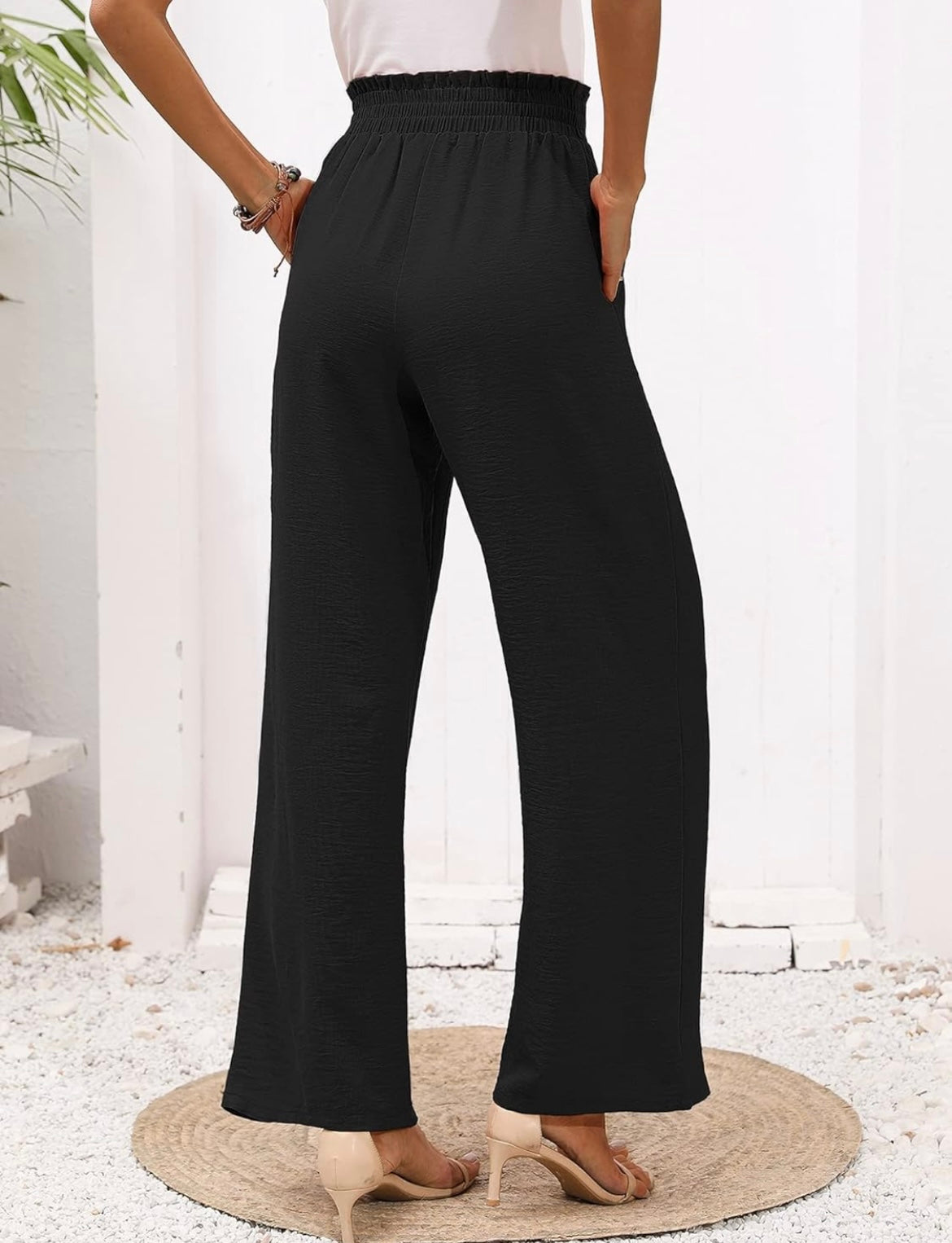 Paper Bag Waist Pants -Black