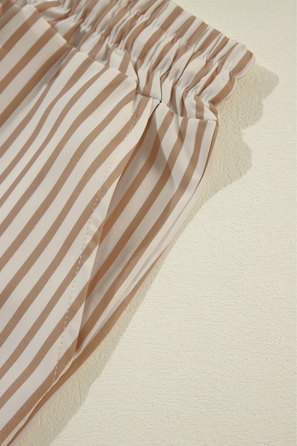 Stripe Wide Leg Drawstring Pants- Khaki