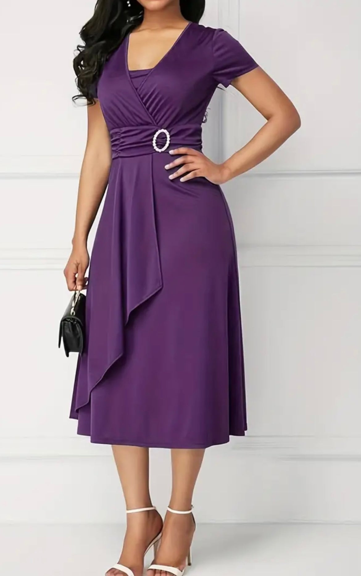 Wrap Midi Dress-Purple