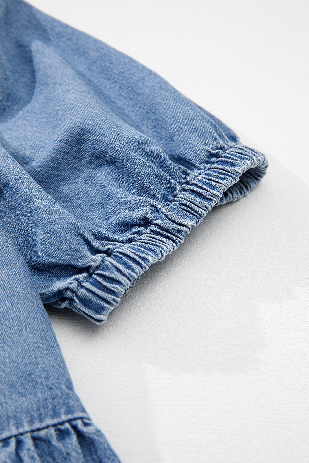 Front Tie Peplum Denim Blouse -Blue