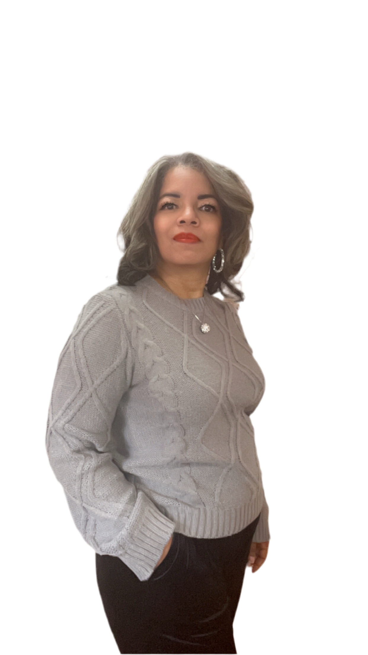 Cable Knit Long Sleeve Sweater - Grey