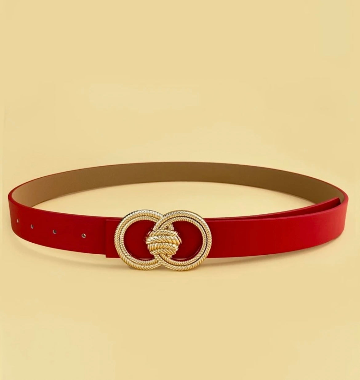 Vintage Inspired Gold Buckle Belt - Red