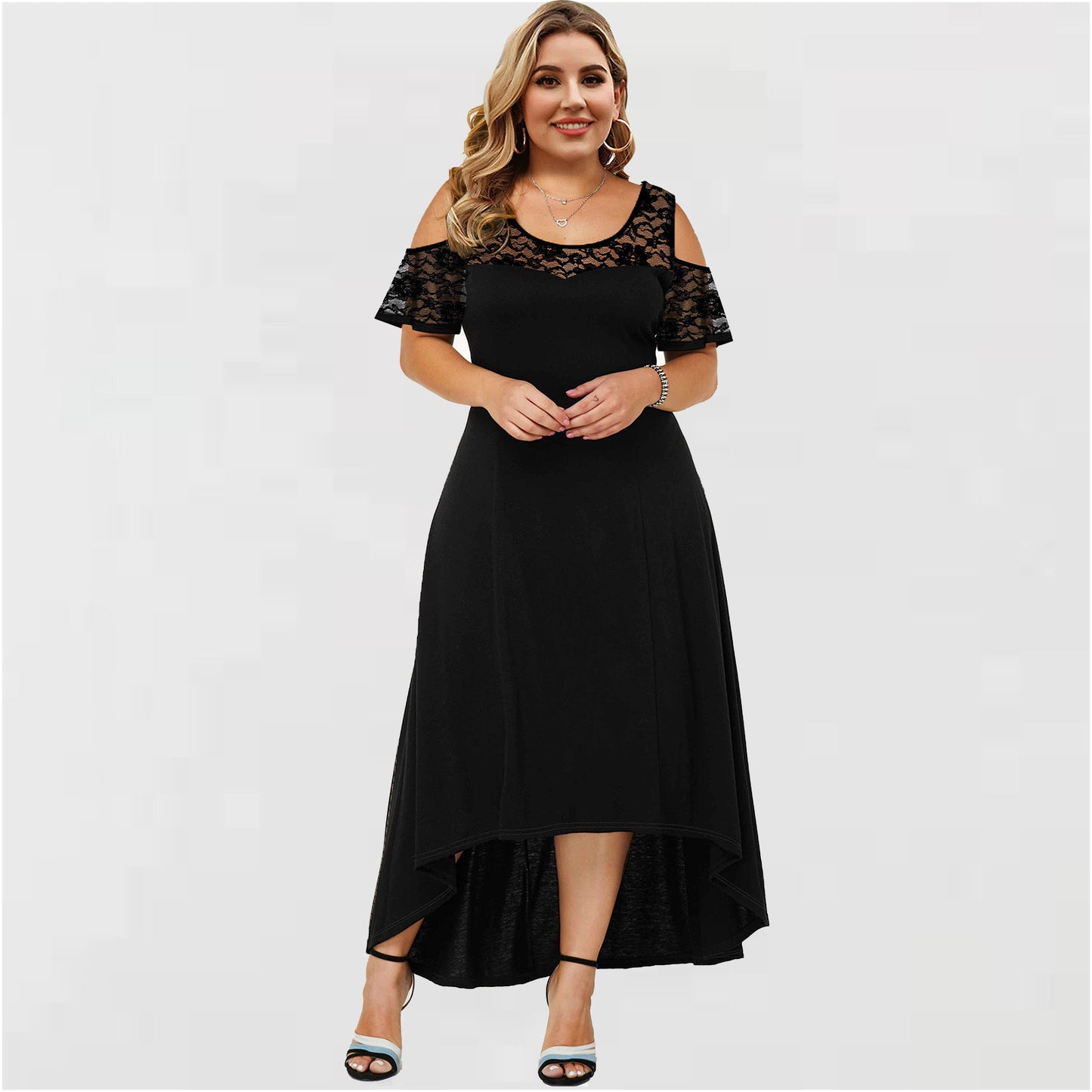 Cold Shoulder Lace Dress -Black