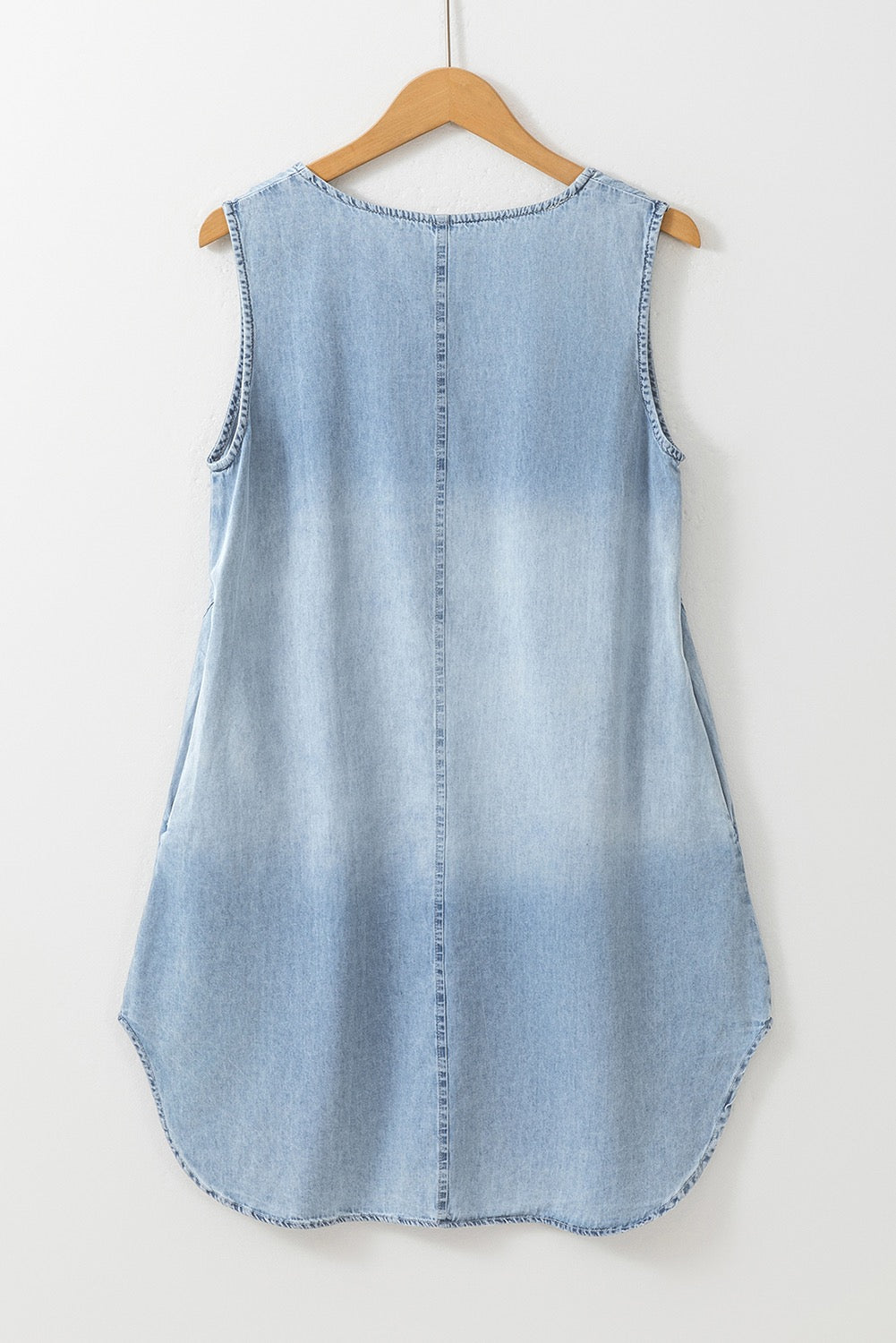 Split Neck Chambray Dress - Blue