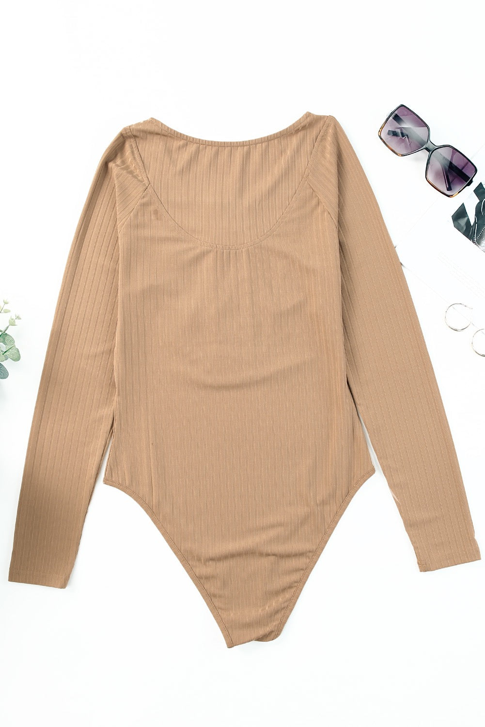 Double Breasted Ribbed Bodysuit - Khaki
