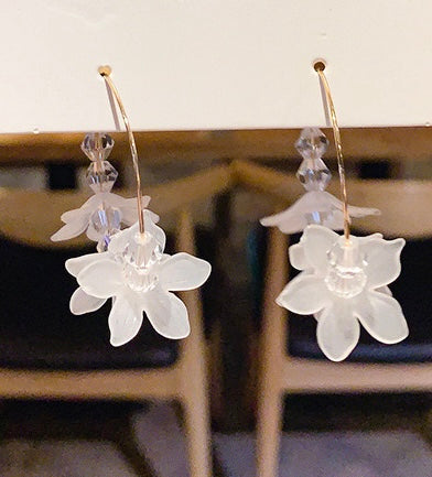 Floral Crystal Hoop Earring - White