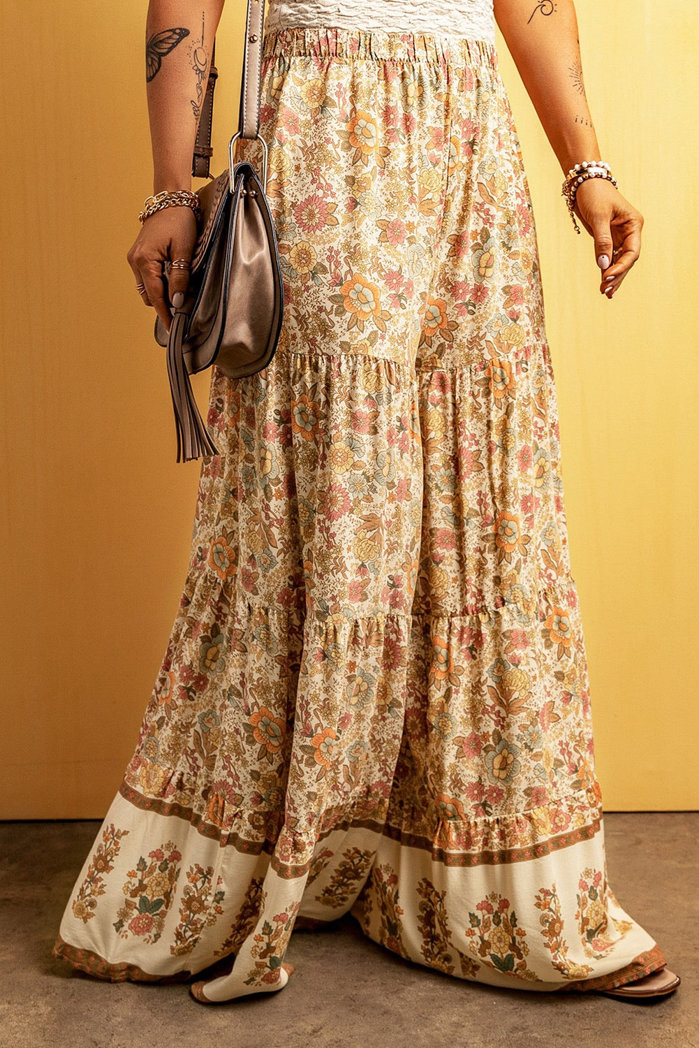 Flower Patch Wide Leg Pants-Multi-Colored