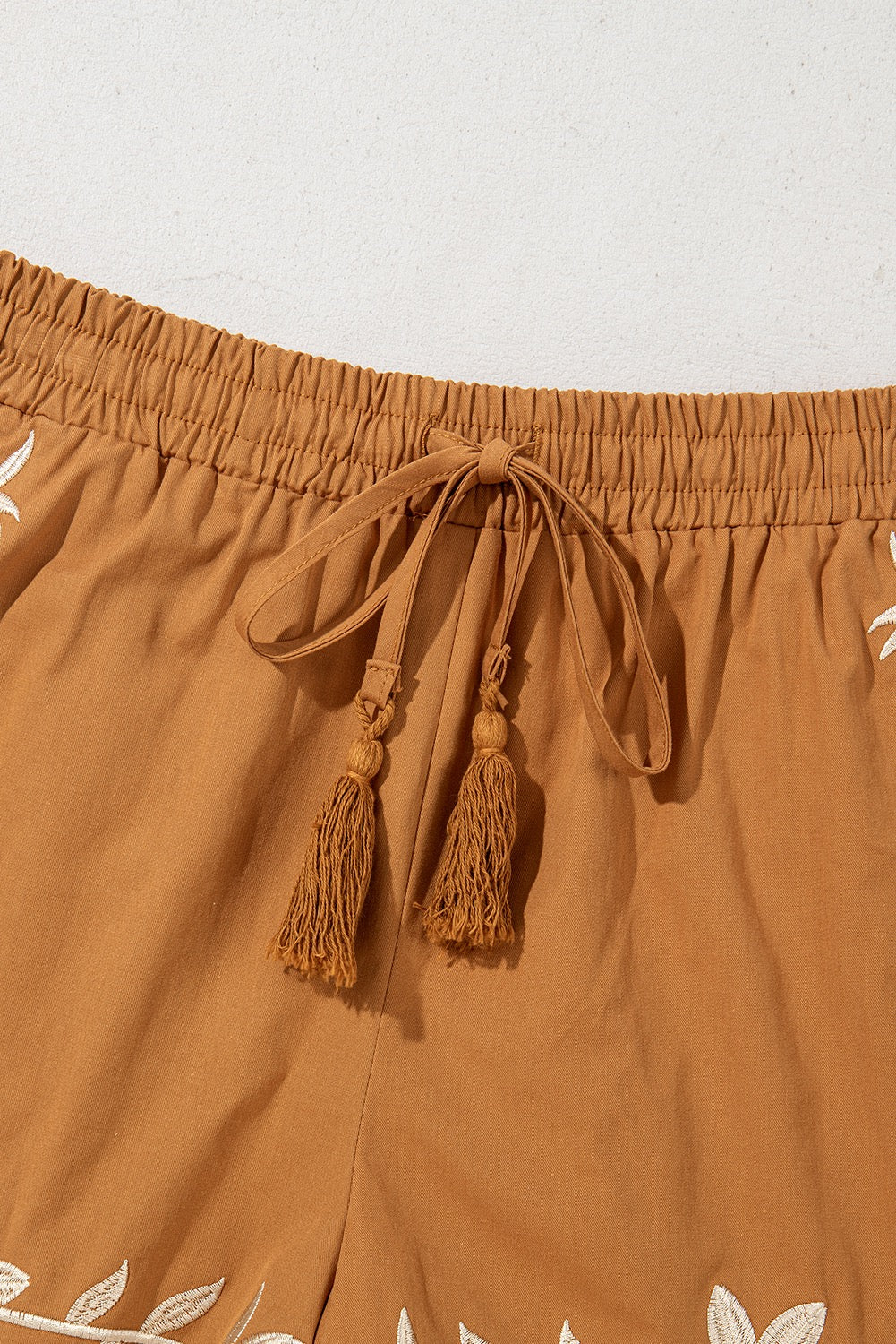 Floral Embroidered Shorts - Caramel Brown