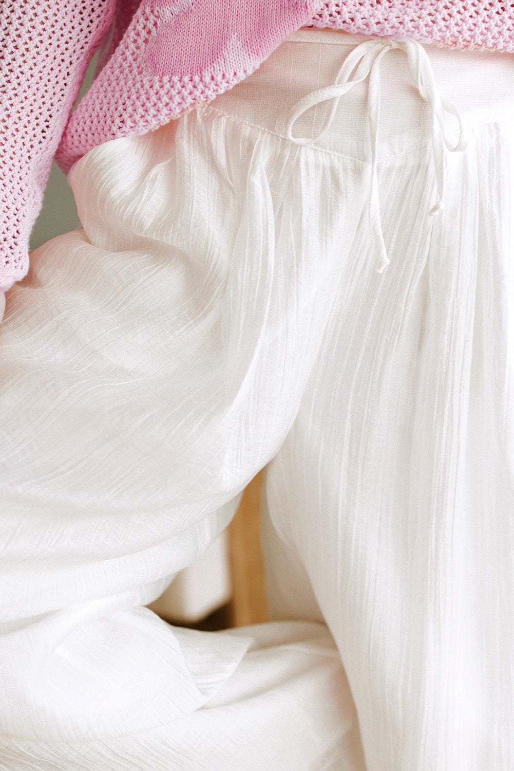 Tie Pleated Pants - White