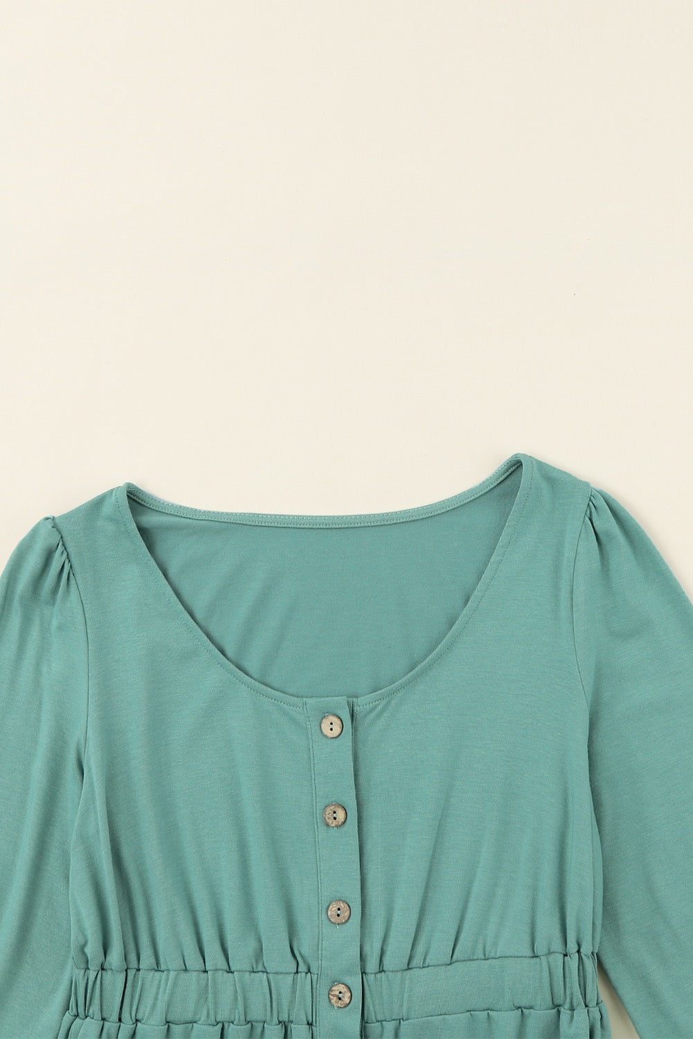 Button Front Long Sleeve Dress -Green