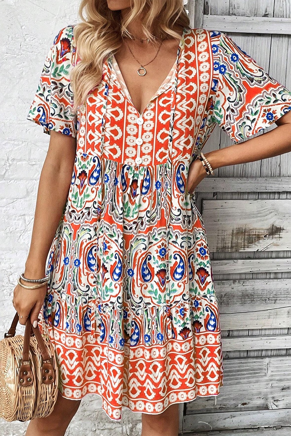 Boho Print Dress - Orange
