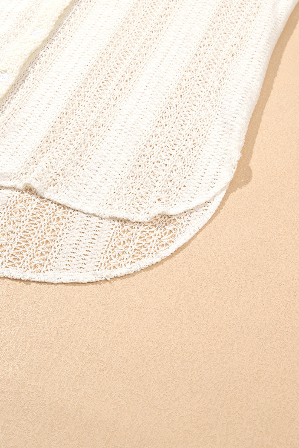 Lace Crochet Collard Oversize Tunic Dress- Beige
