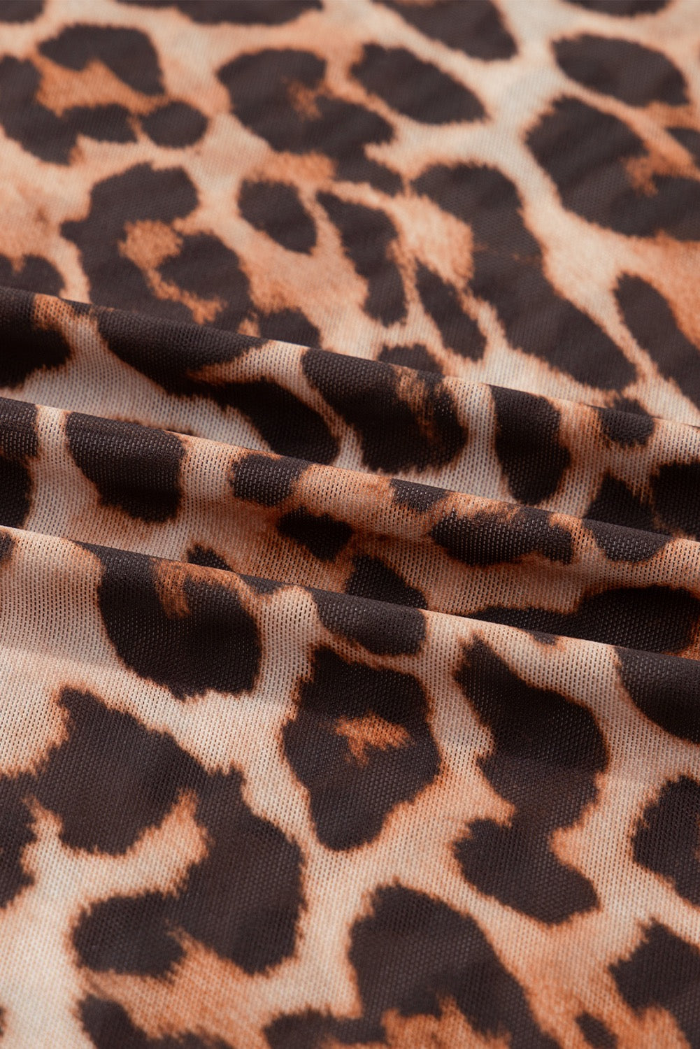 Leopard Print Mesh Mock Neck Top – Stretchy Long Sleeve