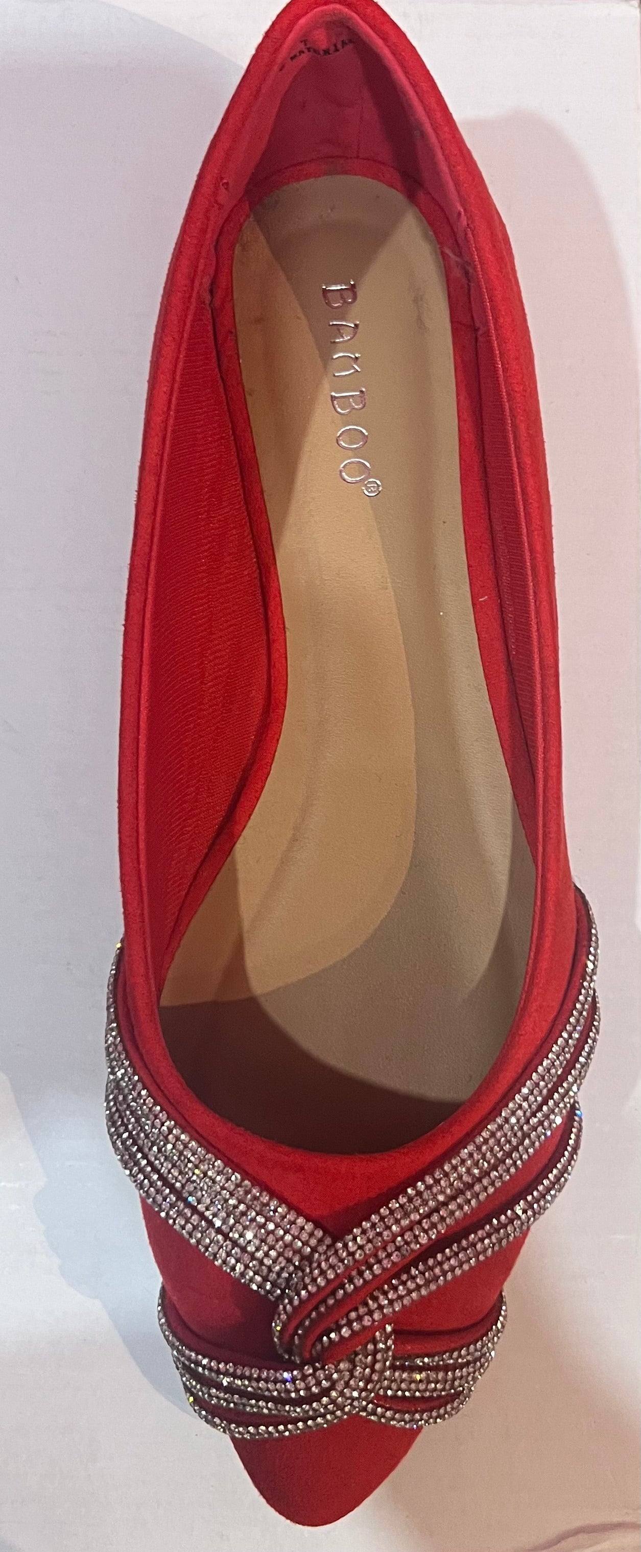 Satin Shimmer Embellish Shoes- Red