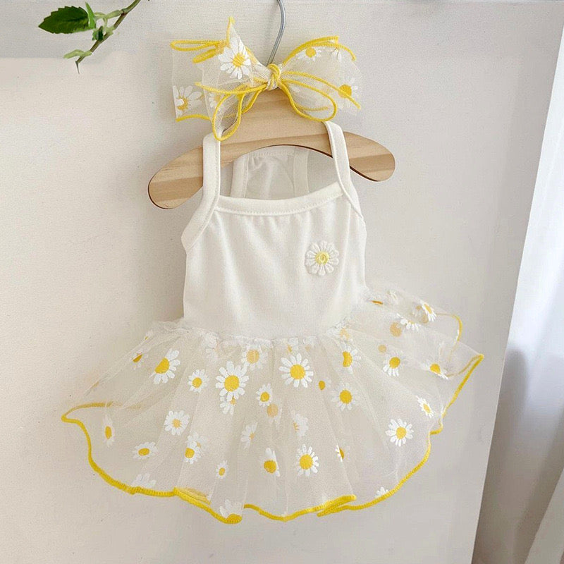 Daisy Tutu Dog Dress with Matching Bow | Spring Puppy Dress for Dogs