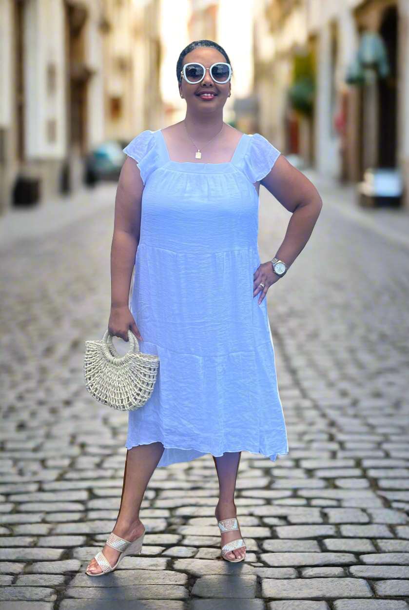 Square Linen Dress - White