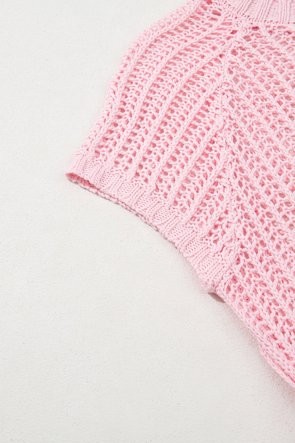 Crochet Side Tie Short Sleeve Top -Pink