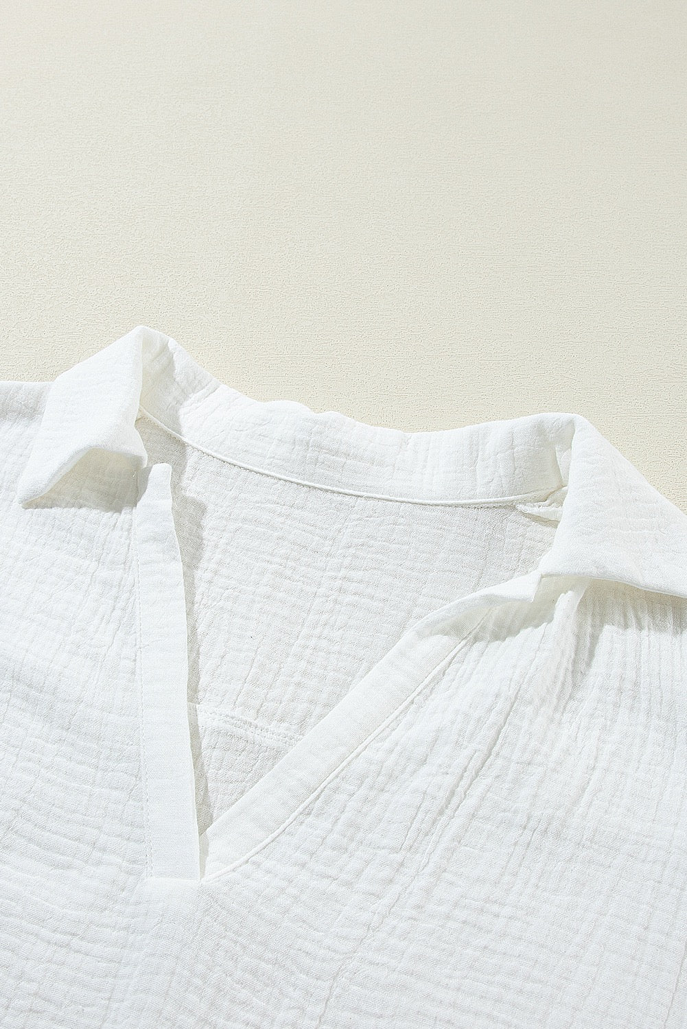 Crinkled Lace V Blouse - White