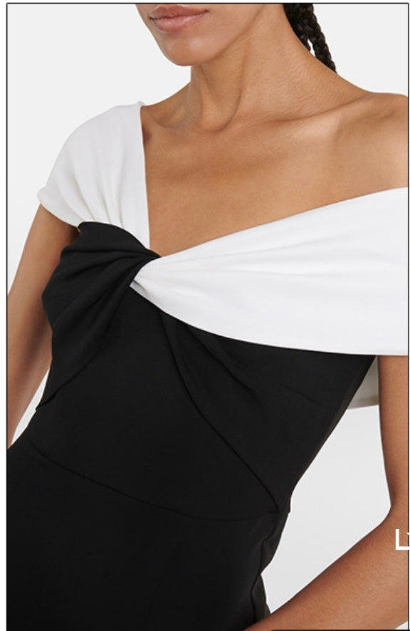 Off Shoulder Formal Dress -Black/White