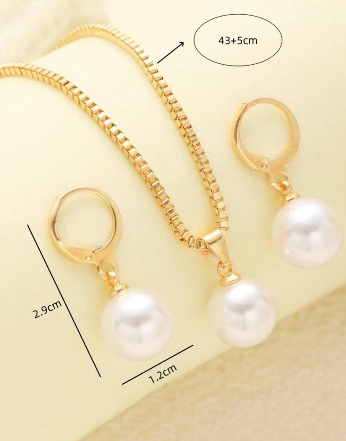 Pearl Pendant Drop Necklace Set - Gold