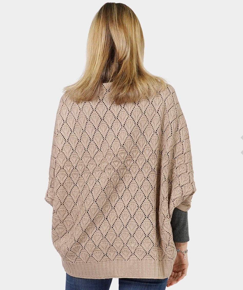 Cozy Chic Open-Knit Batwing Cardigan – Taupe