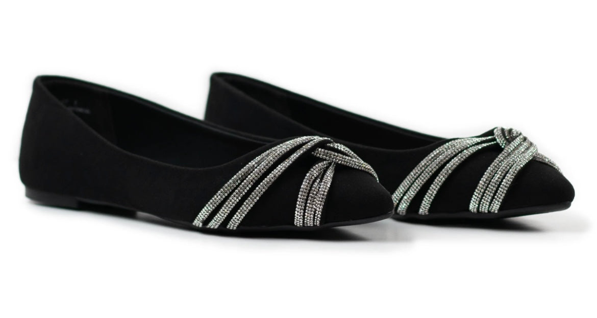 Satin Shimmer Embellish Shoes - Black