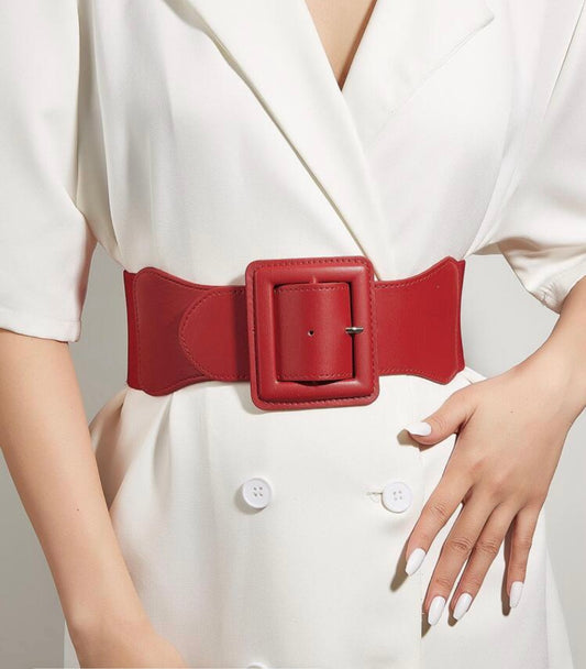 Square Buckle Stretch Belt - Red