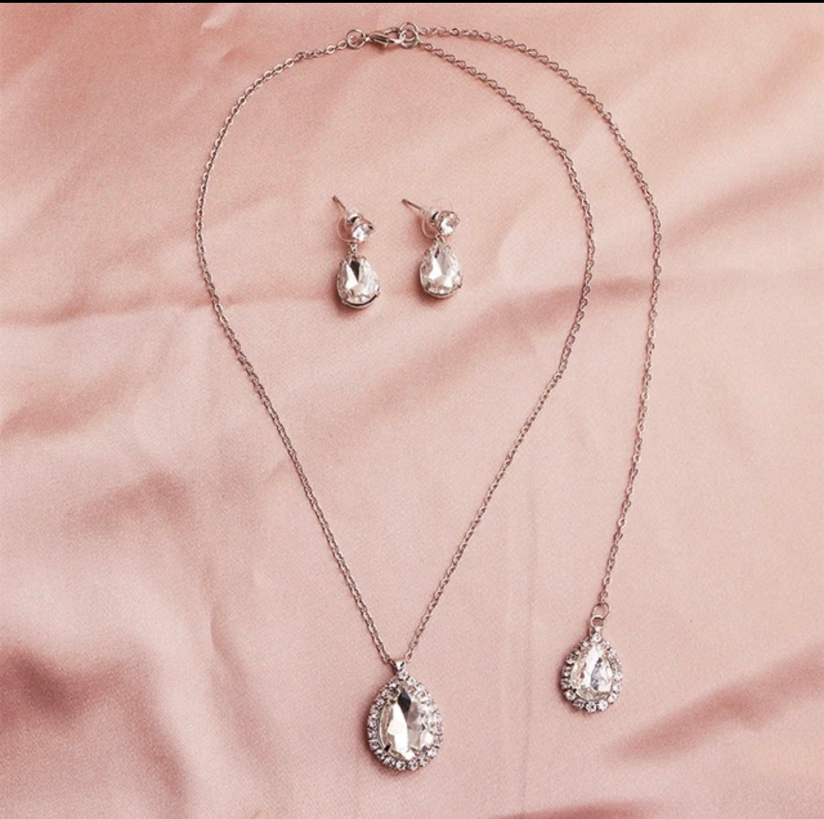 Rhinestone Pendant Necklace & Back Chain - Rose Gold