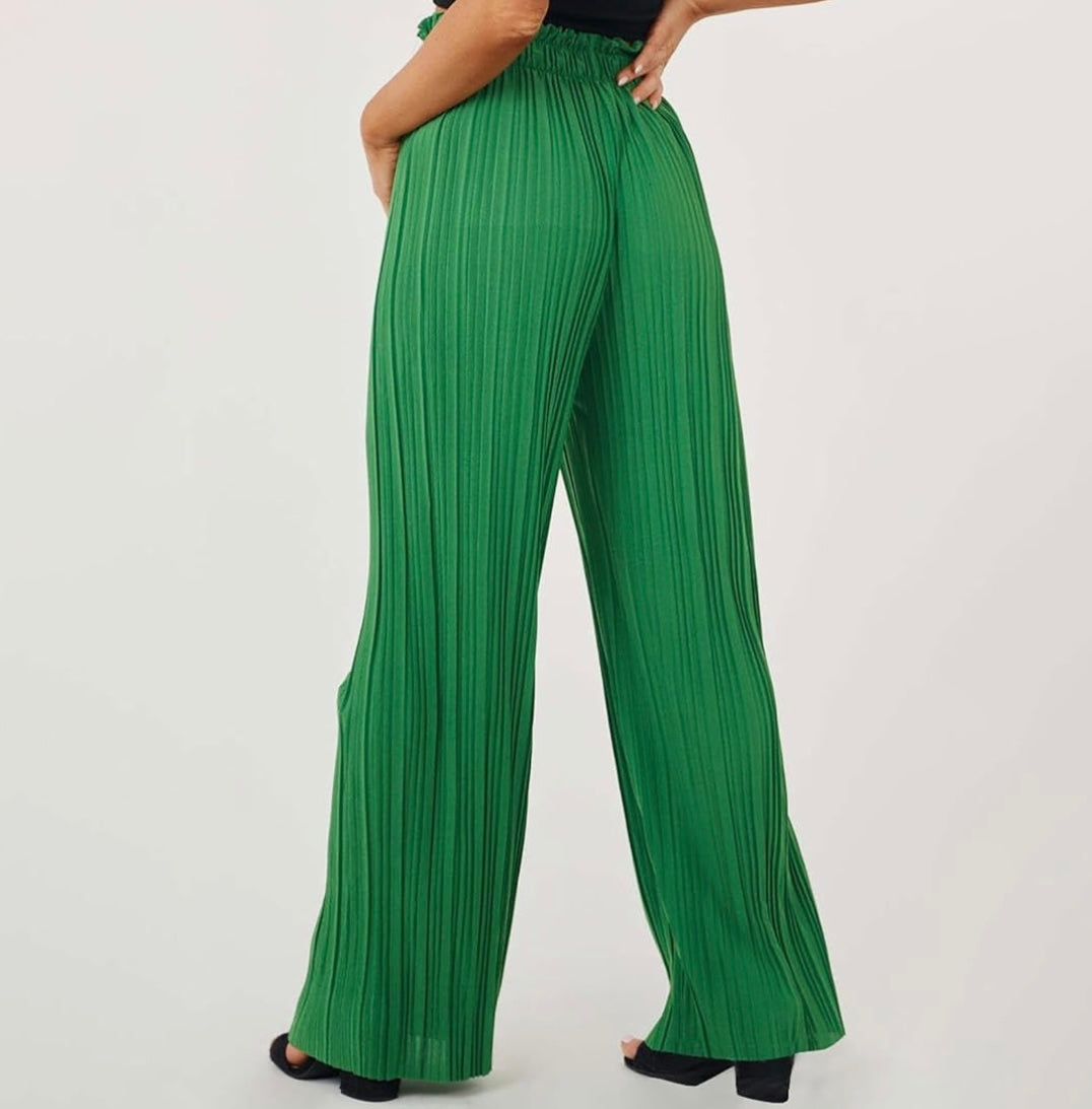 Pleated Paper bag Waist Pants - Green