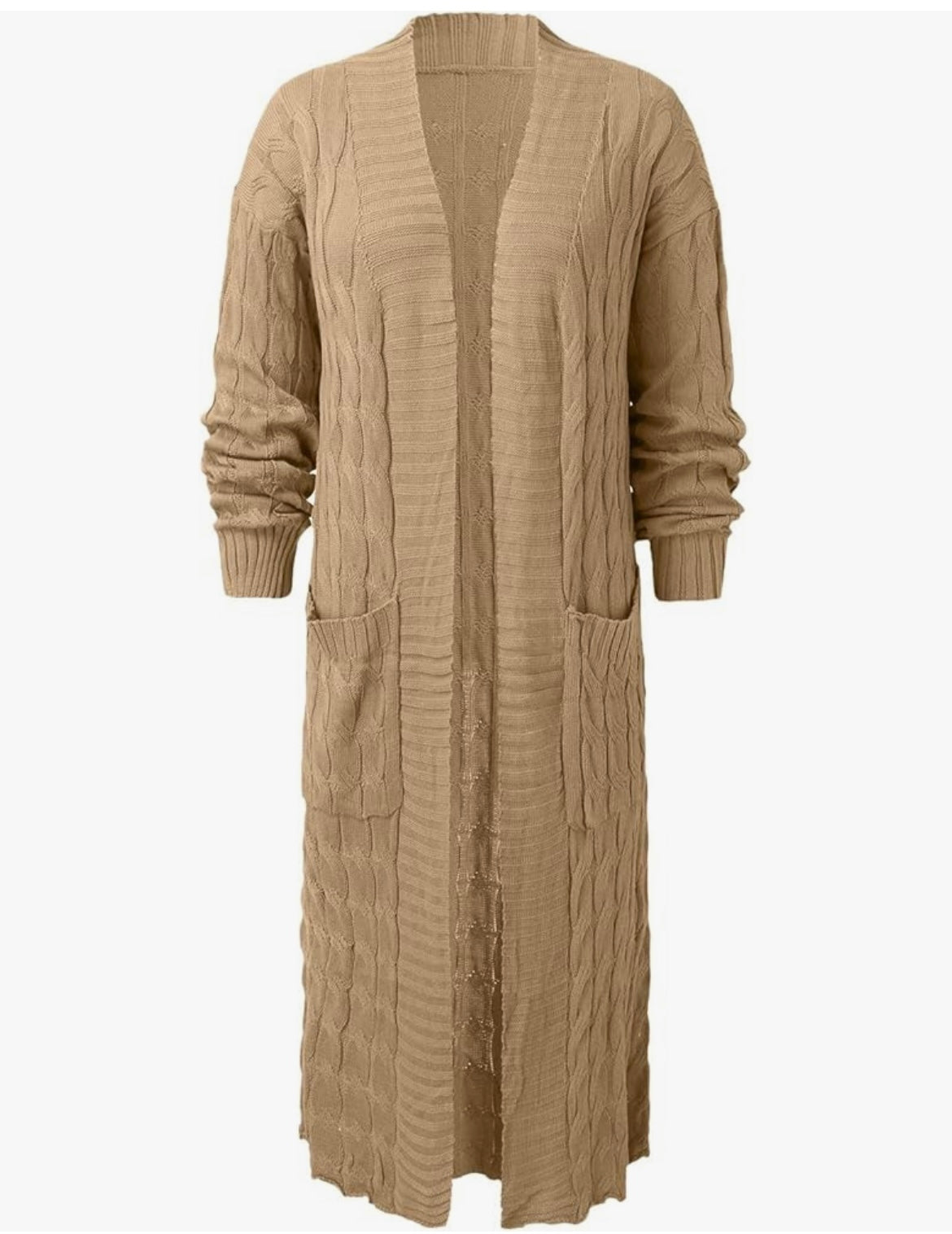 Cable Knit Duster Sweater -Khaki