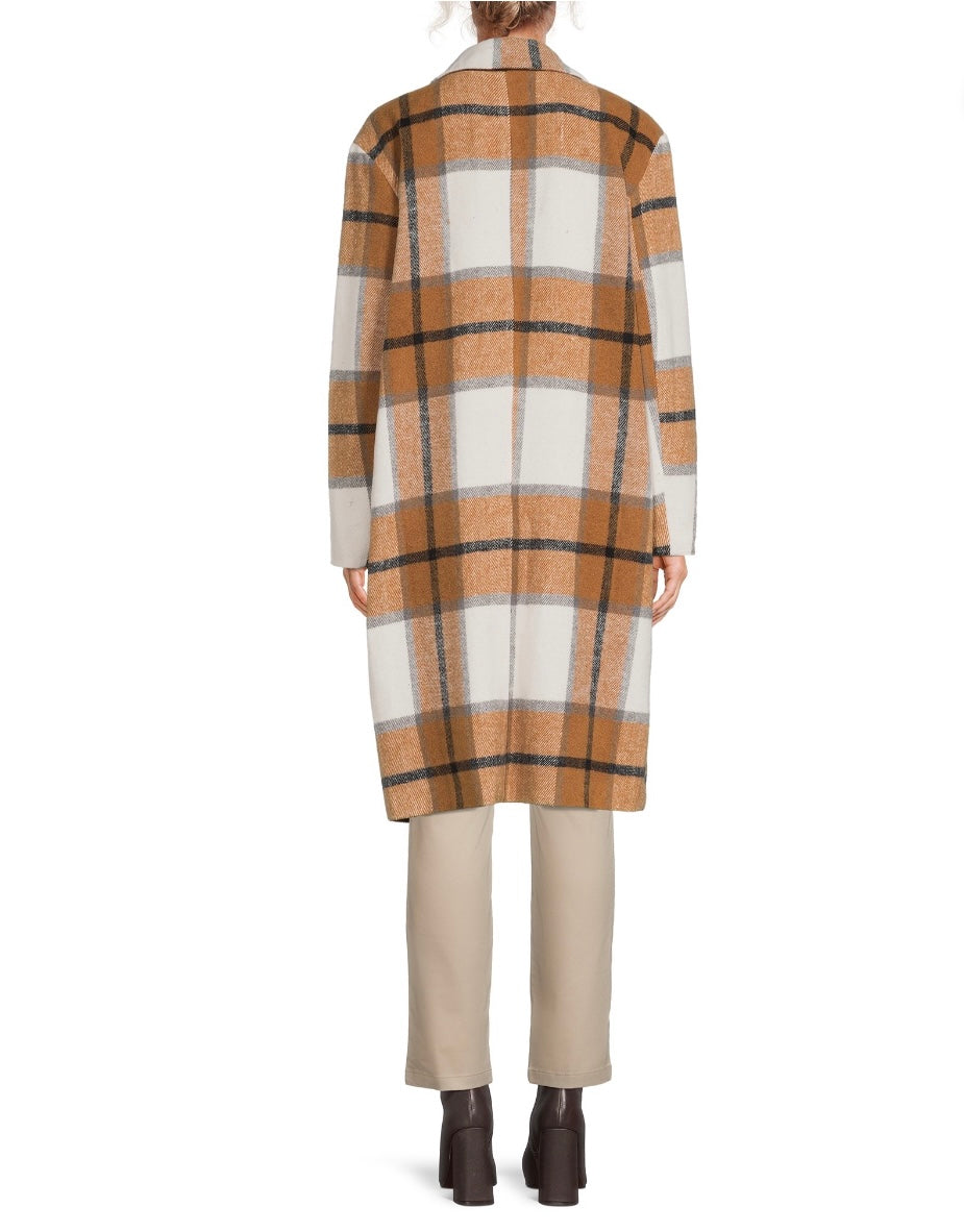 Plaid Button Coat - Tan