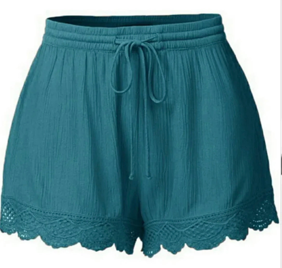 Crinkled Lace Shorts -Teal