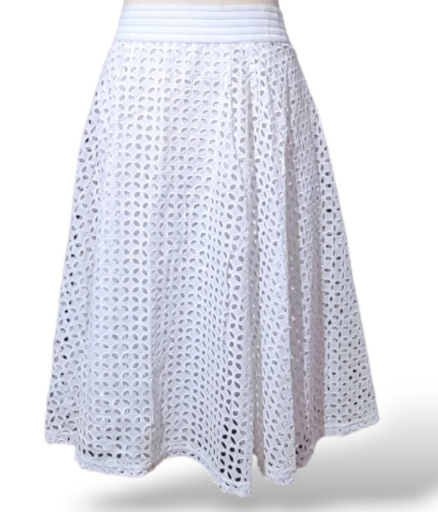 Eyelet Midi Skirt - White