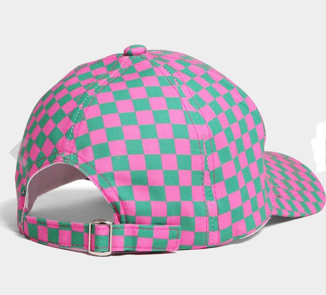 Checkered Baseball Cap - Pink and Green