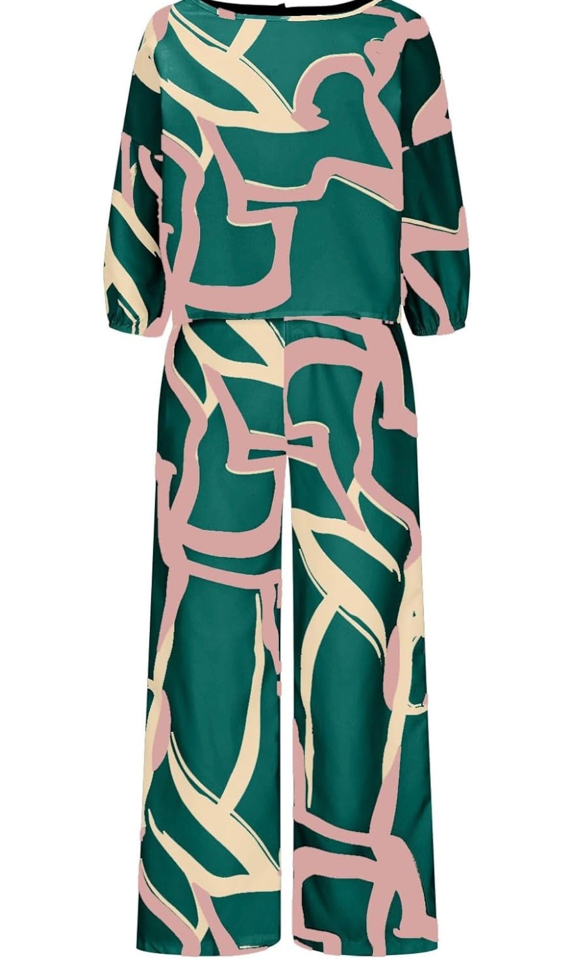 Two-Piece Pants & Top Geo Coordinate Set Green & Pink