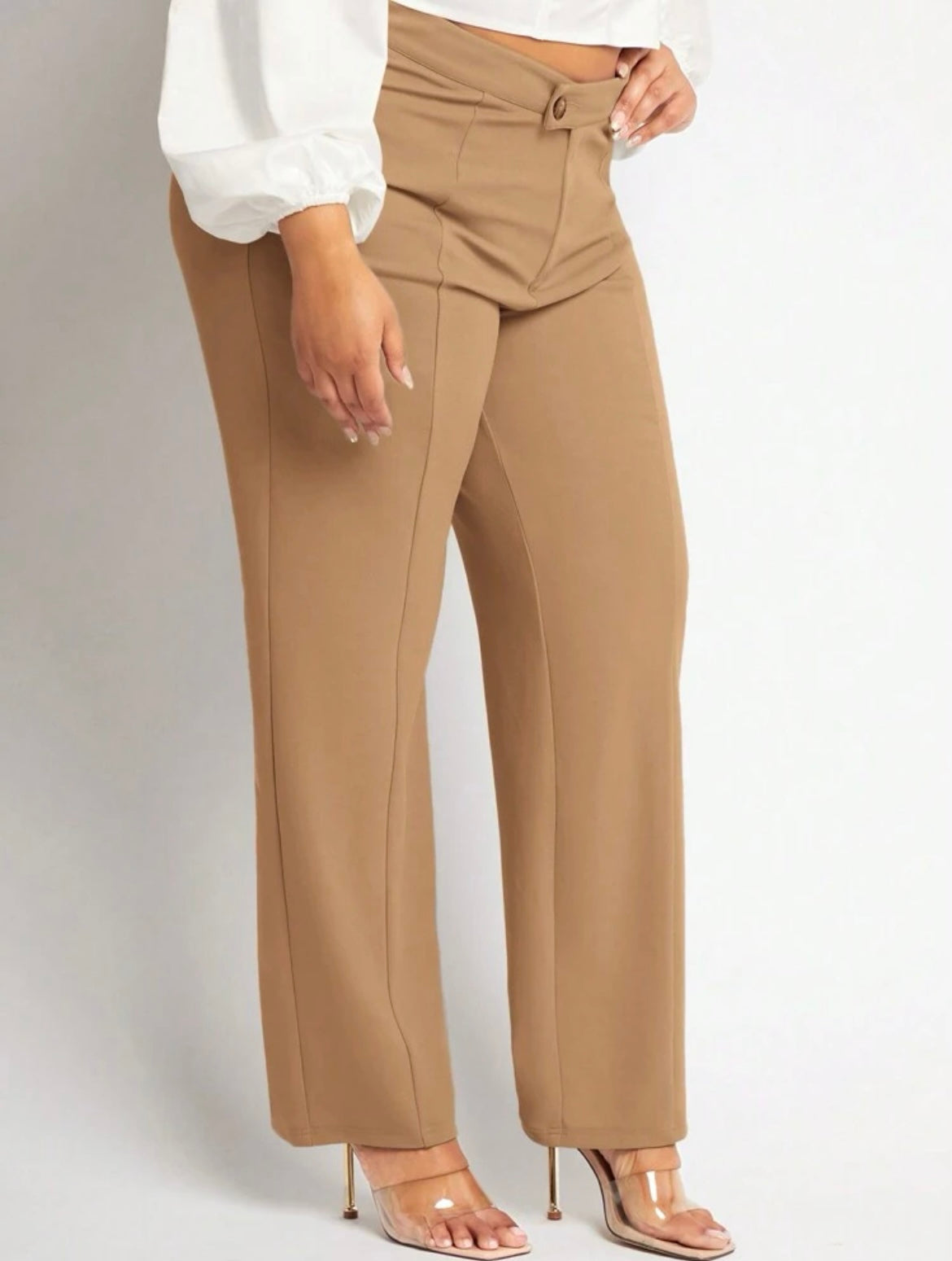 Front Button Zip Pants -Camel