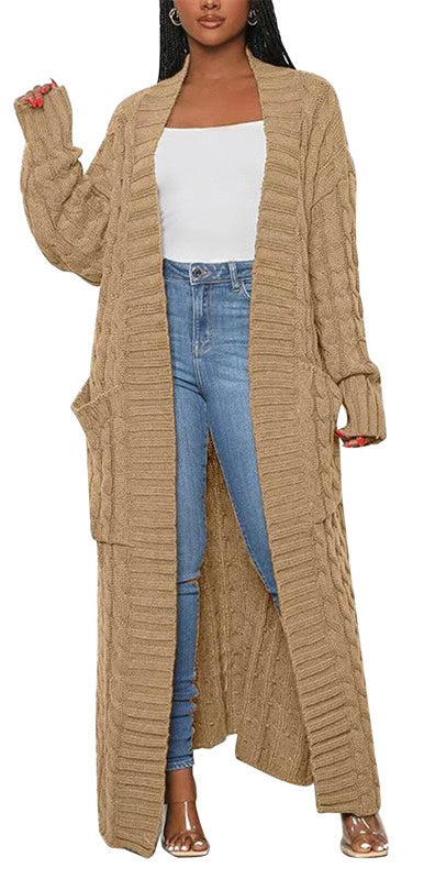 Cable Knit Duster Sweater -Khaki