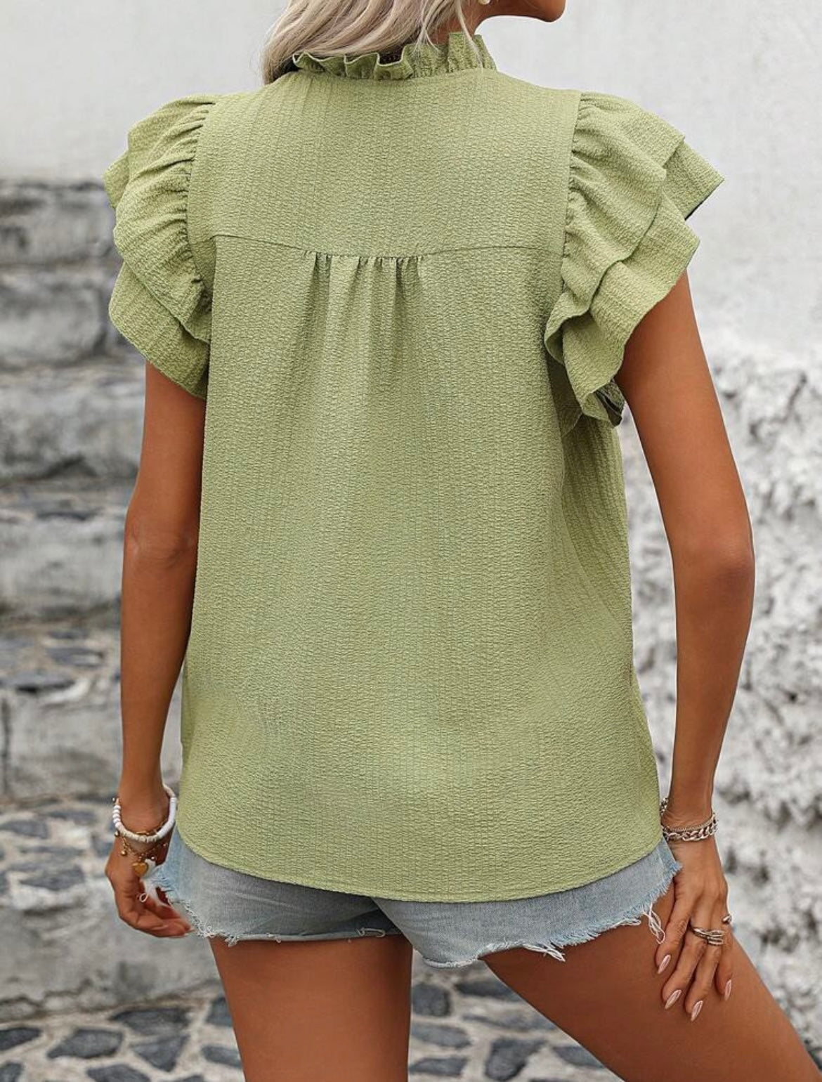 Ruffle Sleeve Top - Olive Green