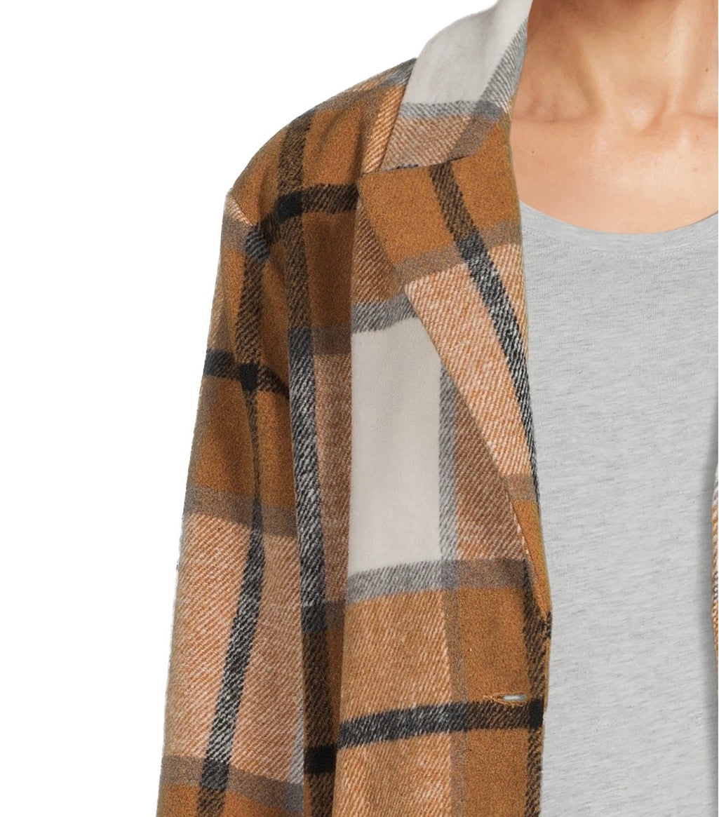 Plaid Button Coat - Tan