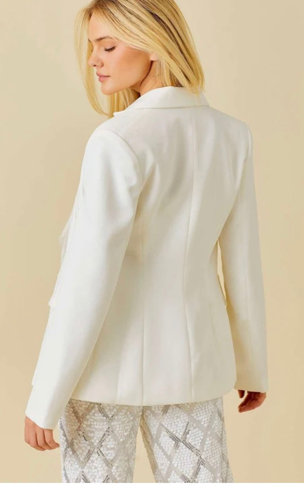 Sequin Trim Blazer -Ivory