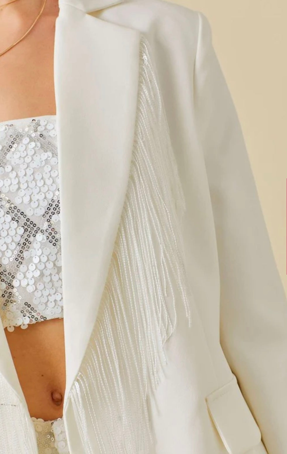 Sequin Trim Blazer -Ivory