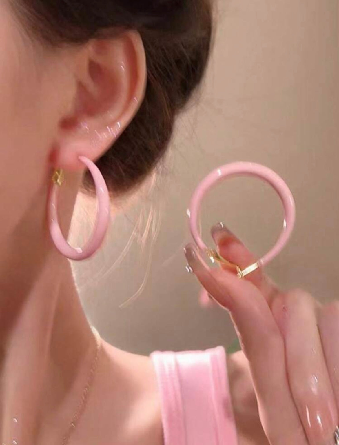 Enamel Hoop Earring Pink