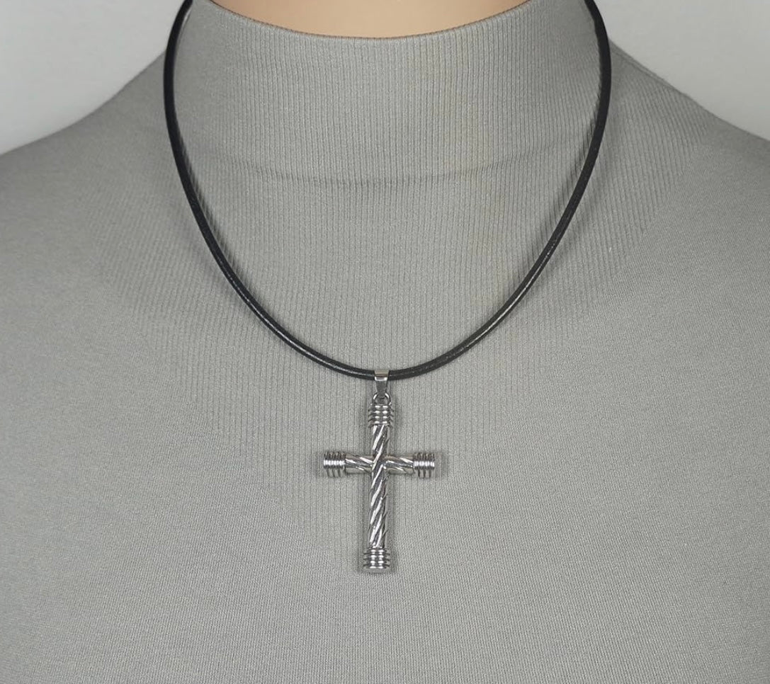 Cross Pendant Cord Necklace - Silver
