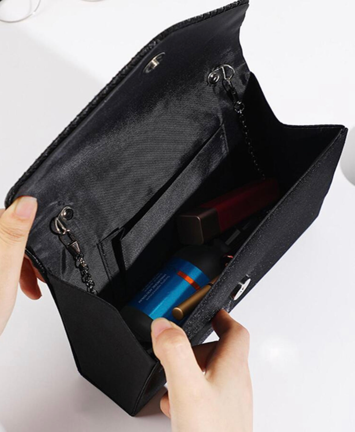 Rhinestone Flap Clutch - Black