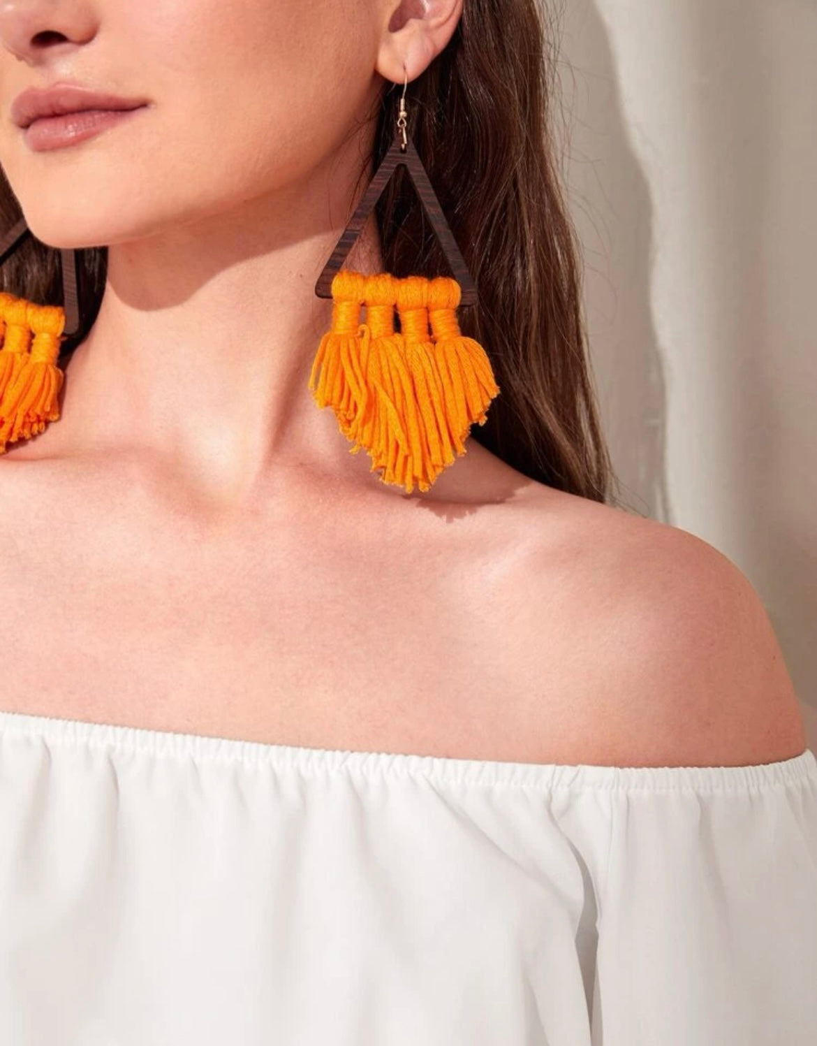 Macrame Fringe Earring - Orange